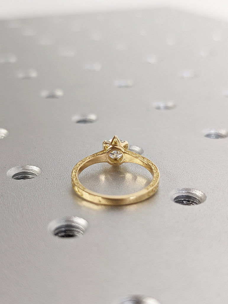 Round Cut Vintage Ring | 0.5 CT Round Colorless Moissanite Ring | Engagement Ring | Milgarain Setting | Antique Ring | 14K 18K Gold