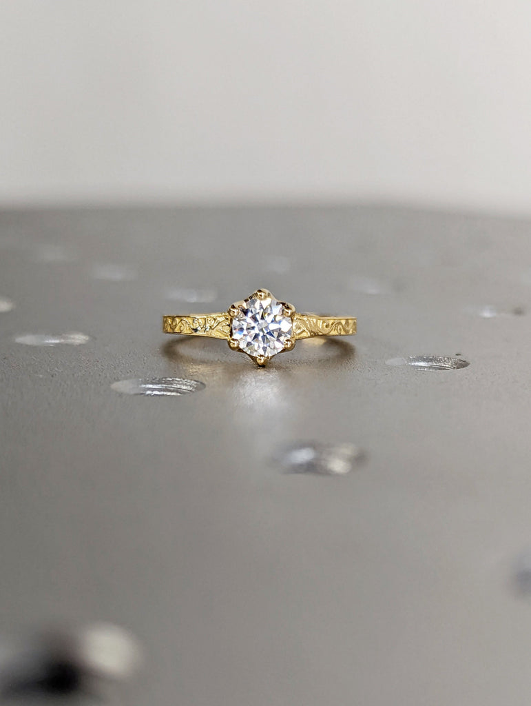 Round Cut Vintage Ring | 0.5 CT Round Colorless Moissanite Ring | Engagement Ring | Milgarain Setting | Antique Ring | 14K 18K Gold