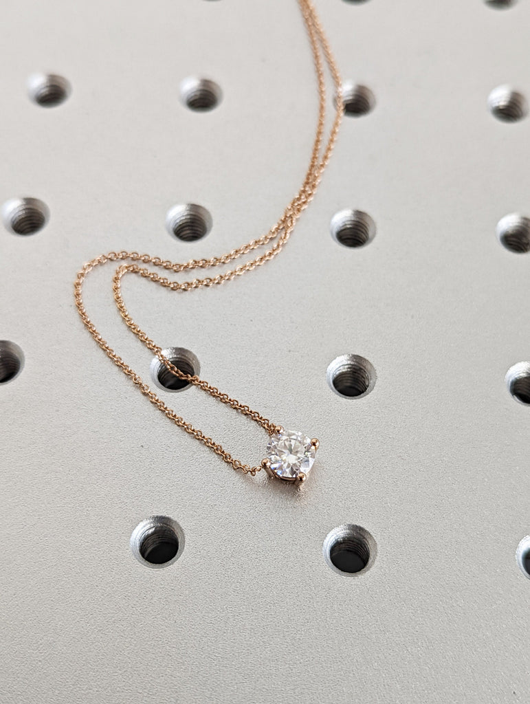 1CT 14k Round Moissanite Necklace / Round Solitaire Necklace / Round Diamond Necklace /Layering Diamond Necklace /Dainty Diamond Necklace