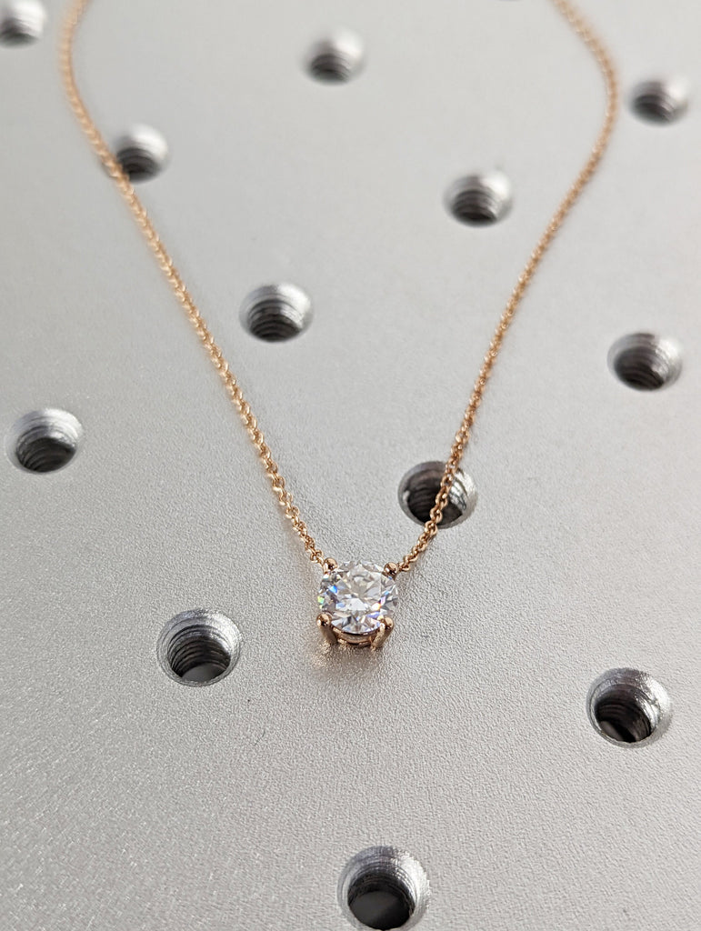 1CT 14k Round Moissanite Necklace / Round Solitaire Necklace / Round Diamond Necklace /Layering Diamond Necklace /Dainty Diamond Necklace