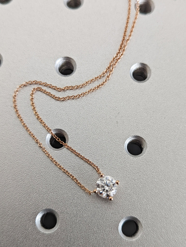 1CT 14k Round Moissanite Necklace / Round Solitaire Necklace / Round Diamond Necklace /Layering Diamond Necklace /Dainty Diamond Necklace