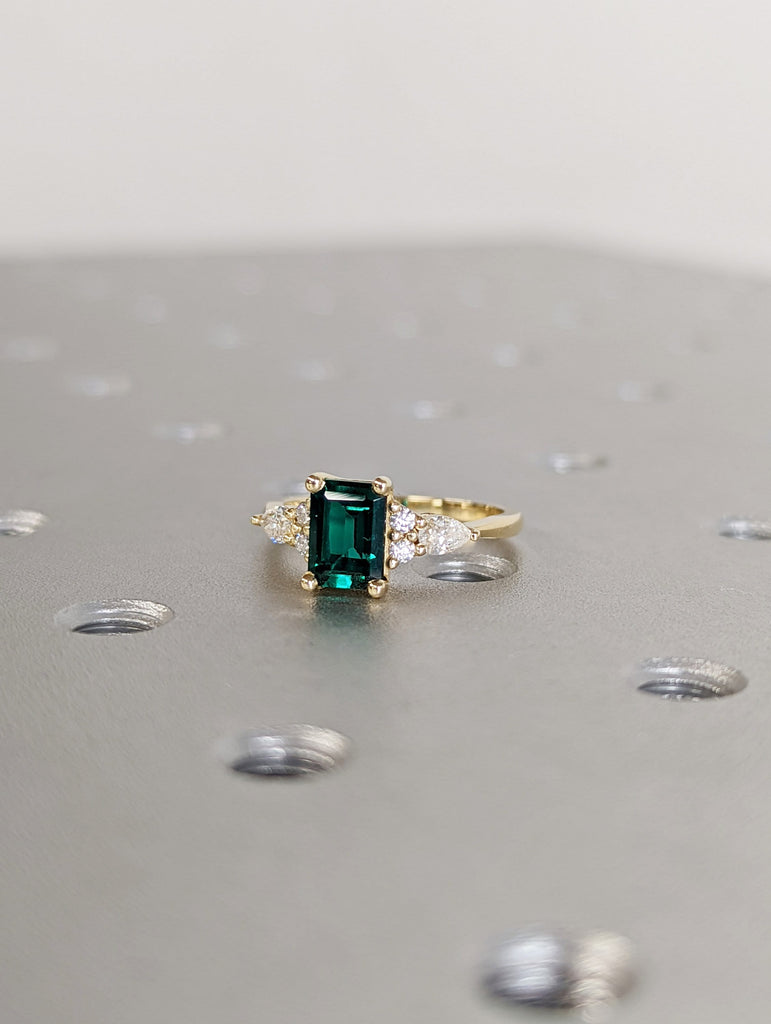 Emerald ring vintage emerald engagement ring 14k yellow gold ring gift unique antique wedding promise anniversary ring for her