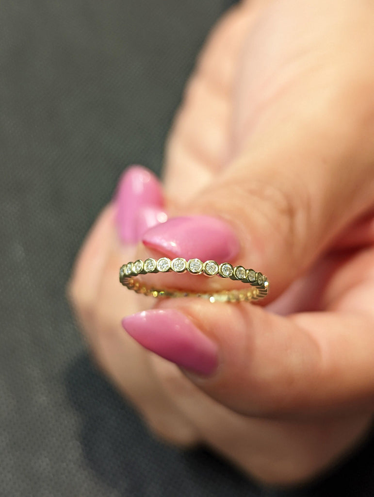14k 18k Gold Full Diamond Moissanite Eternity Ring, Stackable Ring Wedding Band, Bezel Set Ring for Her, Dainty Wedding Engagement Ring