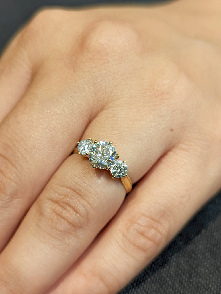 White Gold Three Stone Moissanite Engagement Ring, three stone ring, Anniversary gift for her, White Moissanite Engagement Ring
