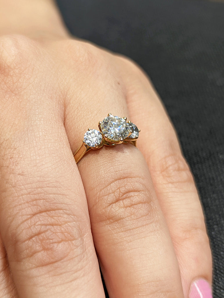 White Gold Three Stone Moissanite Engagement Ring, three stone ring, Anniversary gift for her, White Moissanite Engagement Ring