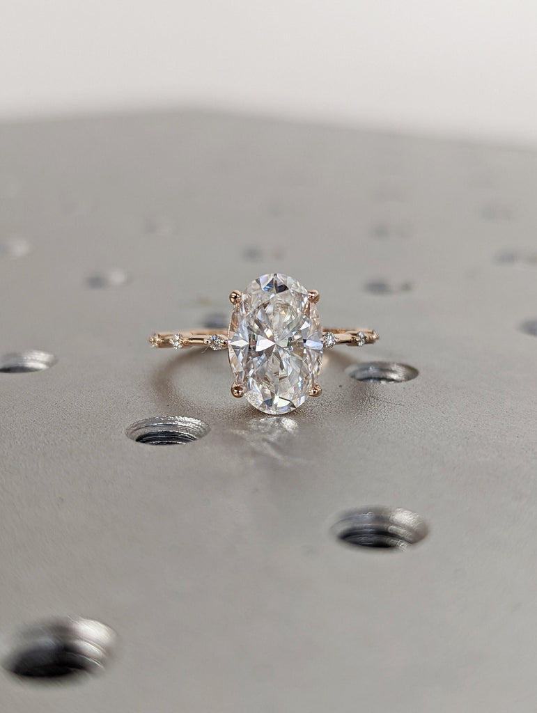 3 CT Oval Engagement Ring, Dainty Moissanite Engagement Ring