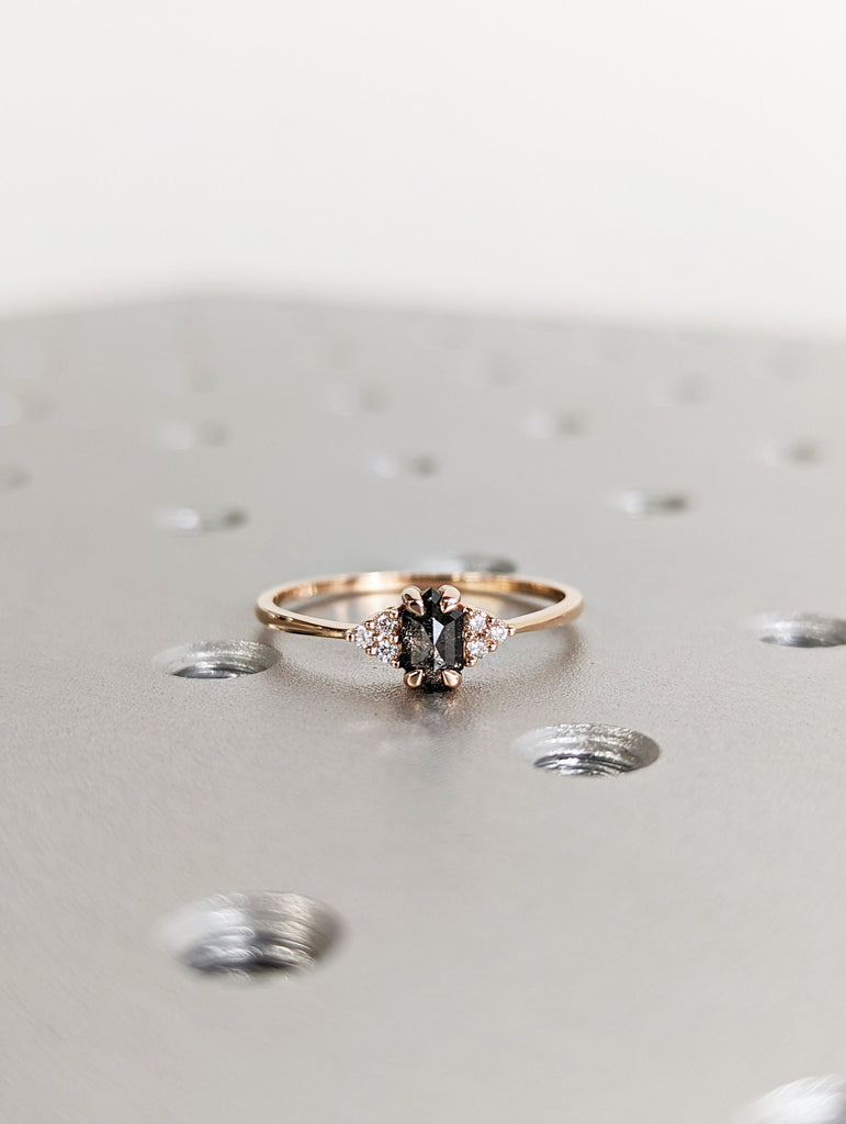 Vintage salt and pepper diamond engagement ring rose gold engagement ring diamond cluster ring wedding Bridal Anniversary Hexagon Cut