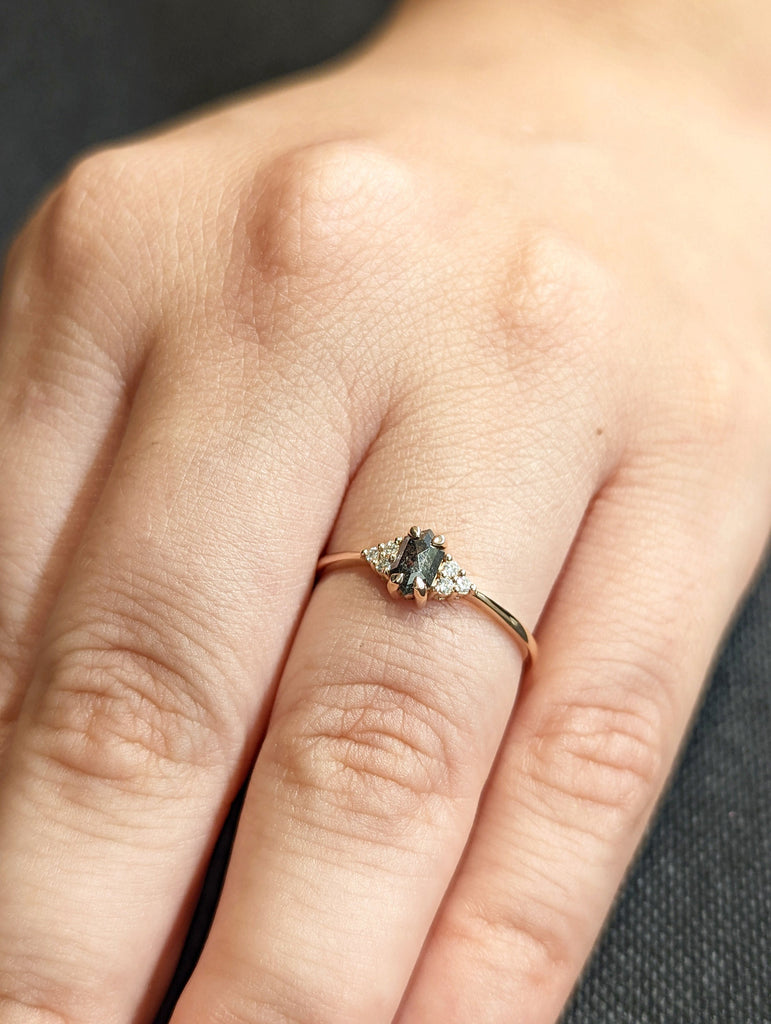 Vintage salt and pepper diamond engagement ring rose gold engagement ring diamond cluster ring wedding Bridal Anniversary Hexagon Cut