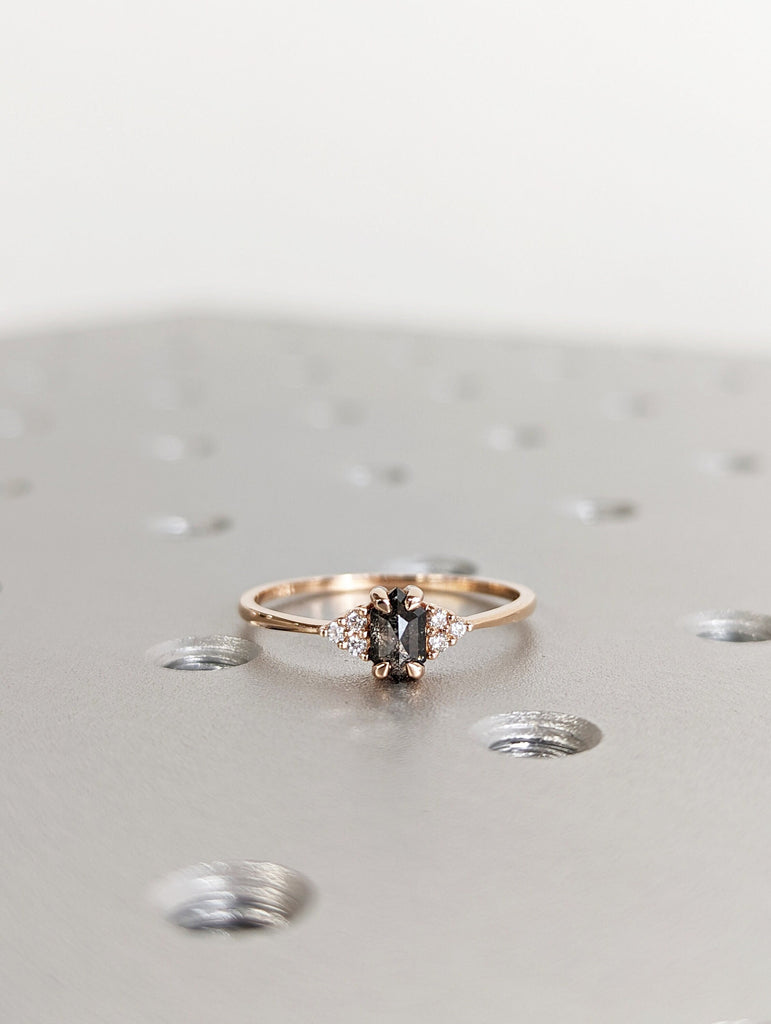 Vintage salt and pepper diamond engagement ring rose gold engagement ring diamond cluster ring wedding Bridal Anniversary Hexagon Cut
