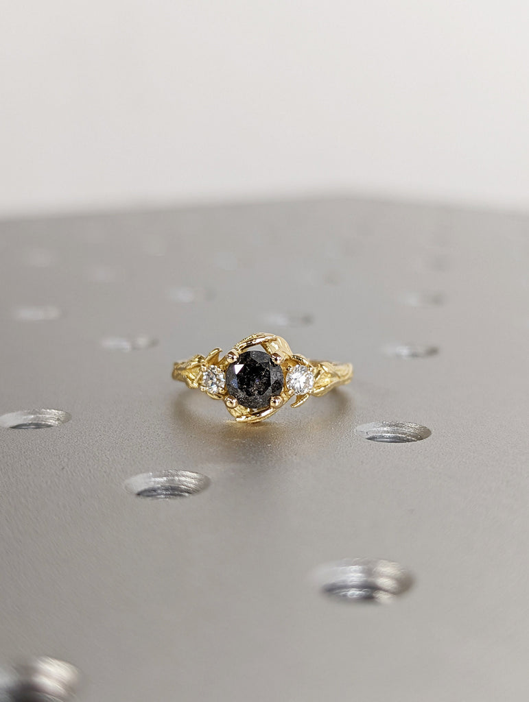 Salt & Pepper Diamond Engagement Ring, Black Diamond Ring, Yellow Gold Ring, Rose Gold Diamond Engagement ring, Black Gold Engagement Ring