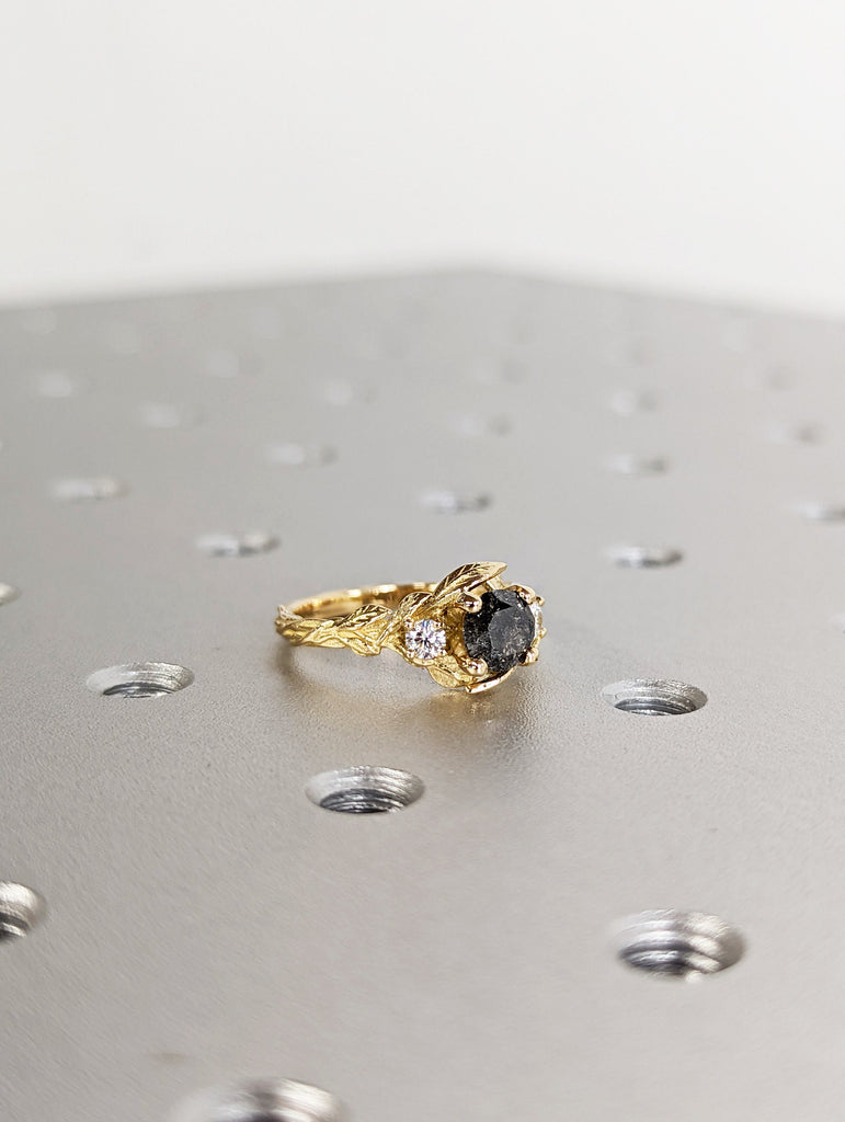 Salt & Pepper Diamond Engagement Ring, Black Diamond Ring, Yellow Gold Ring, Rose Gold Diamond Engagement ring, Black Gold Engagement Ring