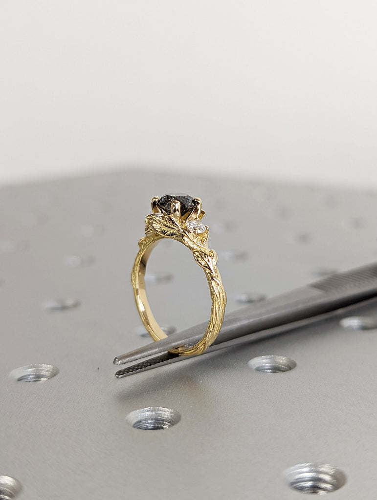 Salt & Pepper Diamond Engagement Ring, Black Diamond Ring, Yellow Gold Ring, Rose Gold Diamond Engagement ring, Black Gold Engagement Ring