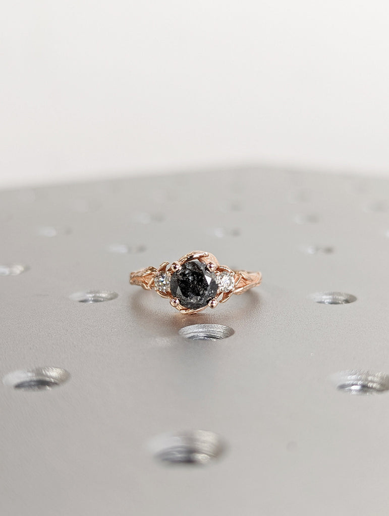 Salt & Pepper Diamond Engagement Ring, Black Diamond Ring, Rose Gold Ring, Rose Gold Diamond Engagement ring, 14K Gold Engagement Ring