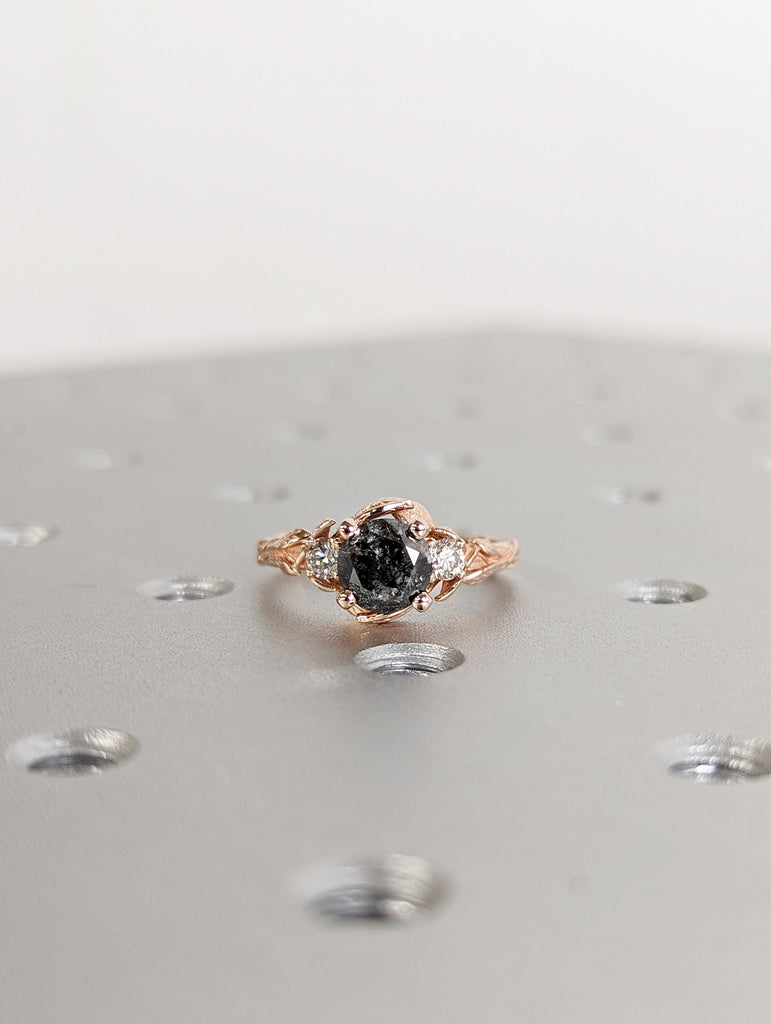 Salt & Pepper Diamond Engagement Ring, Black Diamond Ring, Rose Gold Ring, Rose Gold Diamond Engagement ring, 14K Gold Engagement Ring