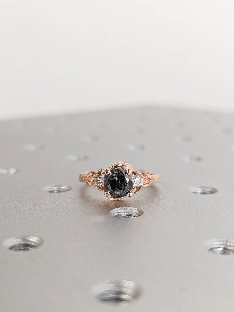 Salt & Pepper Diamond Engagement Ring, Black Diamond Ring, Rose Gold Ring, Rose Gold Diamond Engagement ring, 14K Gold Engagement Ring