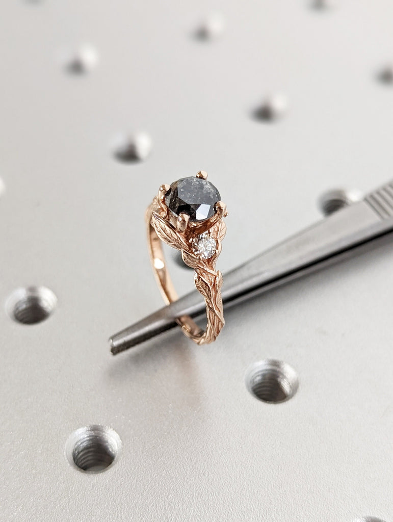 Salt & Pepper Diamond Engagement Ring, Black Diamond Ring, Rose Gold Ring, Rose Gold Diamond Engagement ring, 14K Gold Engagement Ring