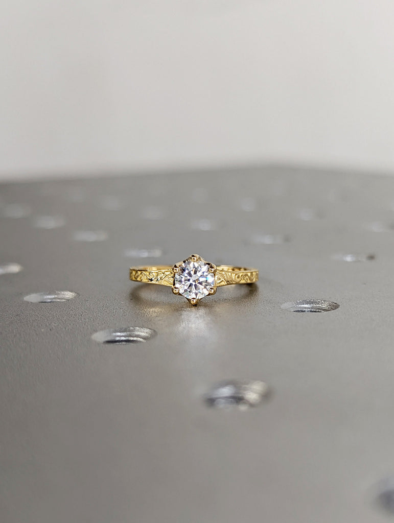 Round Cut Vintage Ring | 0.5 CT Round Colorless Moissanite Ring | Engagement Ring | Milgarain Setting | Antique Ring | 14K 18K Gold