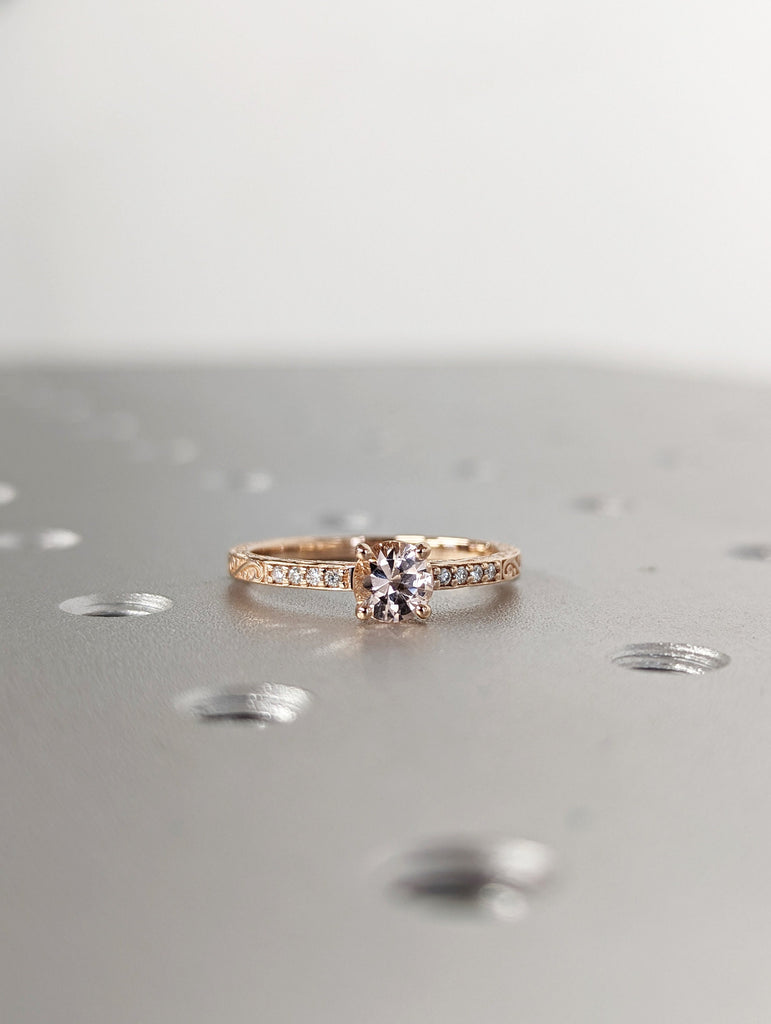 Morganite Engagement Ring, Vintage Floral Morganite Ring, Rose Gold Floral Engagement Ring, Nature Inspired Leaf Morganite Ring