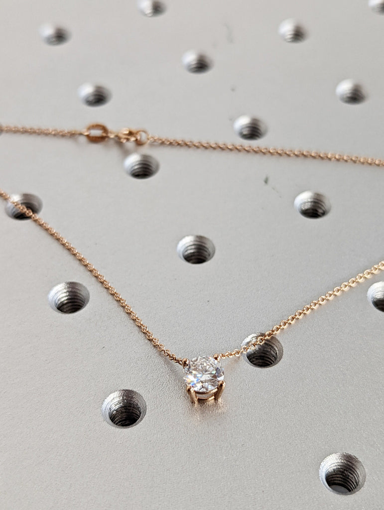 1CT 14k Round Moissanite Necklace / Round Solitaire Necklace / Round Diamond Necklace /Layering Diamond Necklace /Dainty Diamond Necklace