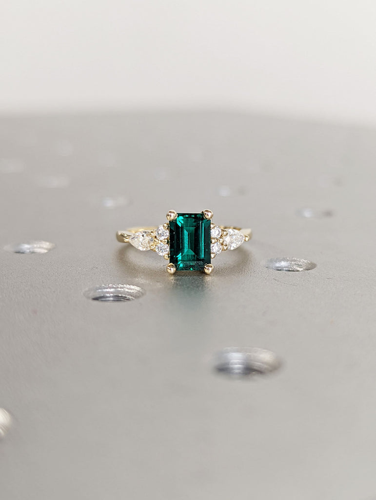 Emerald ring vintage emerald engagement ring 14k yellow gold ring gift unique antique wedding promise anniversary ring for her