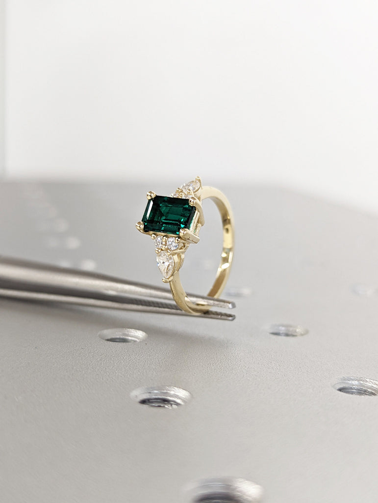 Emerald ring vintage emerald engagement ring 14k yellow gold ring gift unique antique wedding promise anniversary ring for her