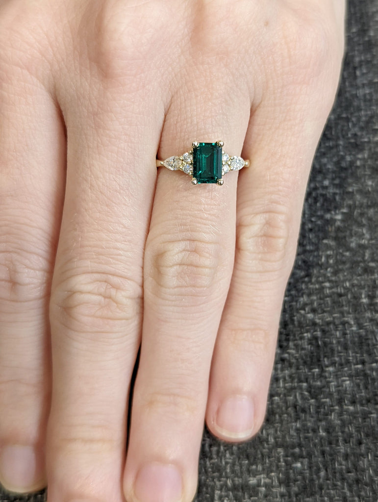 Emerald ring vintage emerald engagement ring 14k yellow gold ring gift unique antique wedding promise anniversary ring for her