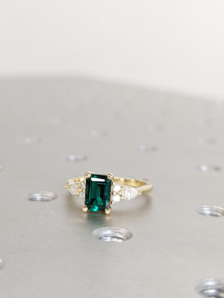 Emerald ring vintage emerald engagement ring 14k yellow gold ring gift unique antique wedding promise anniversary ring for her