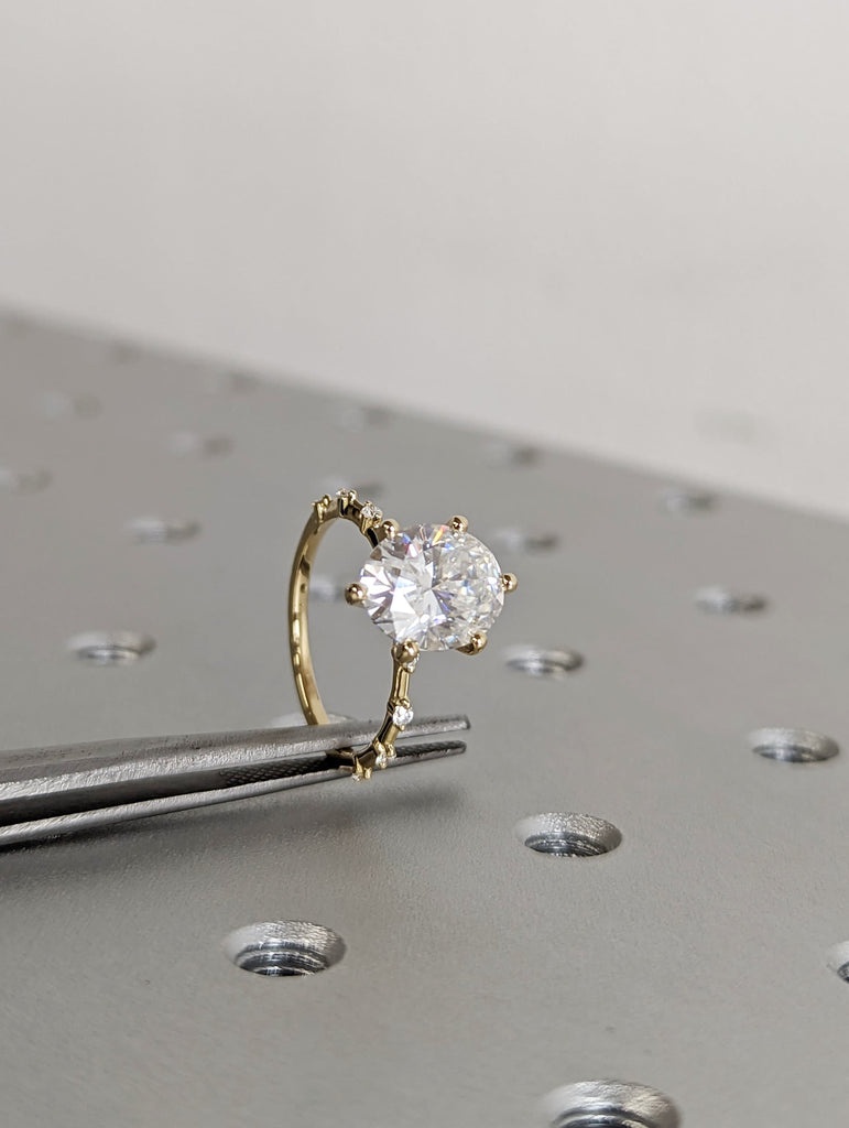 2.5 CT Oval Engagement Ring, Dainty Moissanite Engagement Ring