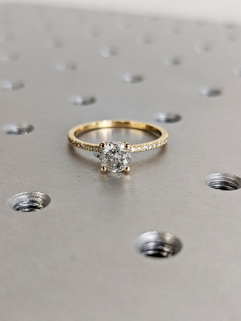 Salt and pepper Diamond engagement ring vintage wedding ring solitaire pave ring unique rose gold diamond art deco Wedding anniversary ring