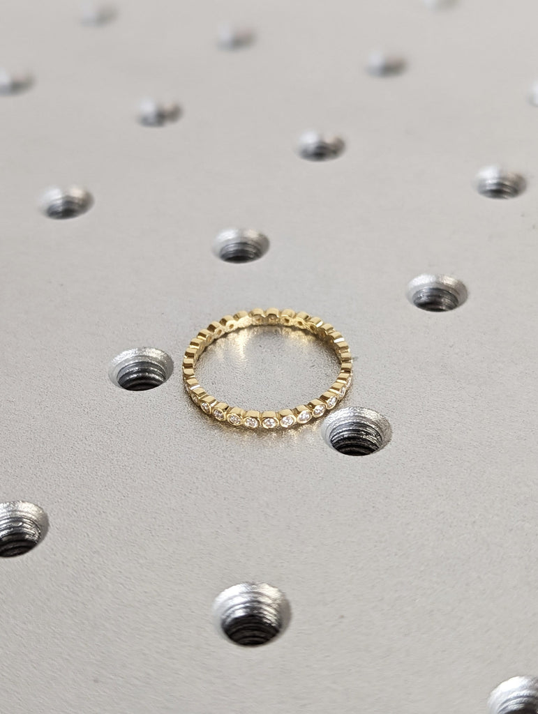 Diamond Bezel Eternity Band, 14k Gold, Dainty Wedding Ring, Stacking Ring, Diamond Eternity Ring, Full Eternity Bezel Round Diamonds