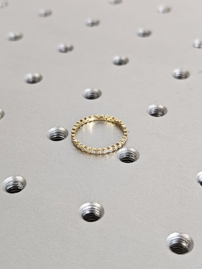 Diamond Bezel Eternity Band, 14k Gold, Dainty Wedding Ring, Stacking Ring, Diamond Eternity Ring, Full Eternity Bezel Round Diamonds