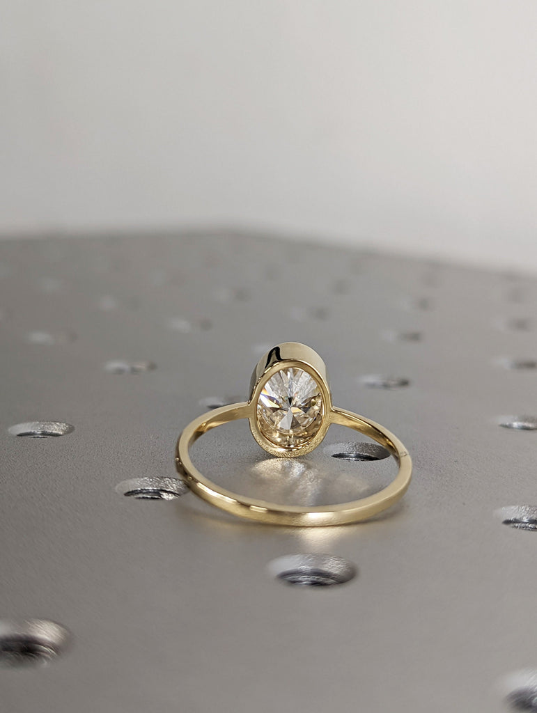 Oval Moissanite Bezel Set Ring | 2 CT Oval Colorless Moissanite Engagement Ring | Wedding Ring