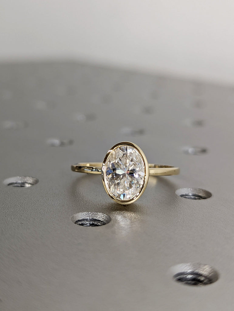 Oval Moissanite Bezel Set Ring | 2 CT Oval Colorless Moissanite Engagement Ring | Wedding Ring