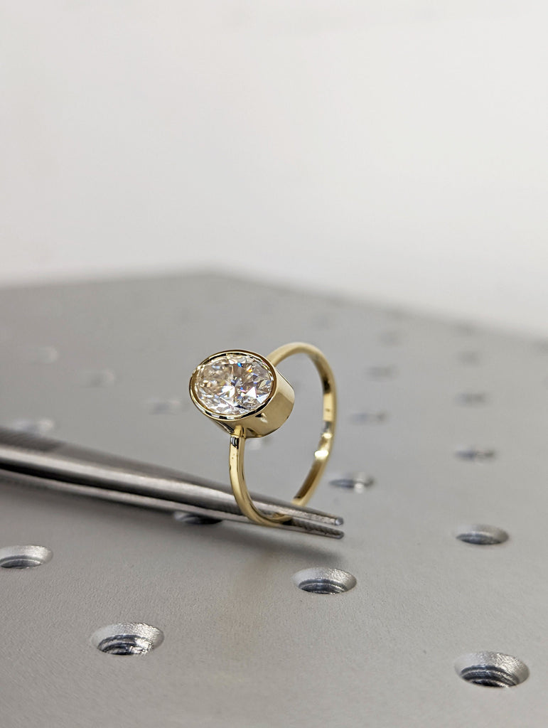 Oval Moissanite Bezel Set Ring | 2 CT Oval Colorless Moissanite Engagement Ring | Wedding Ring