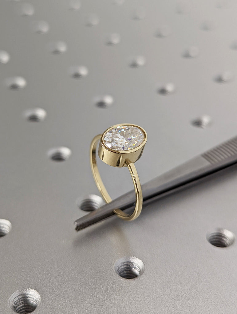 Oval Moissanite Bezel Set Ring | 2 CT Oval Colorless Moissanite Engagement Ring | Wedding Ring