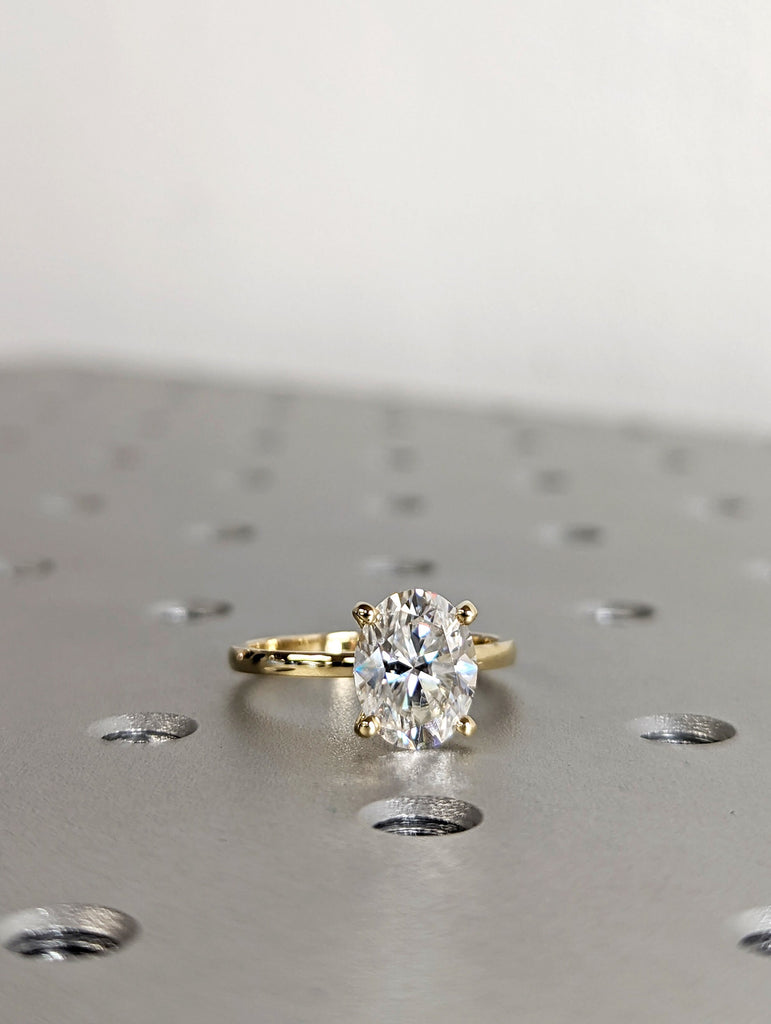 2cts Moissanite Oval Engagement Ring, Oval Moissanite and Solitaire Wedding Ring, Yellow Gold Moissanite Ring