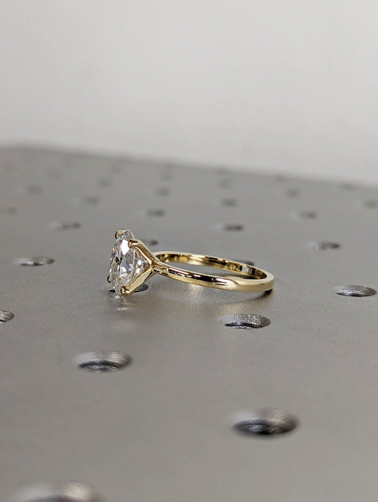 2cts Moissanite Oval Engagement Ring, Oval Moissanite and Solitaire Wedding Ring, Yellow Gold Moissanite Ring