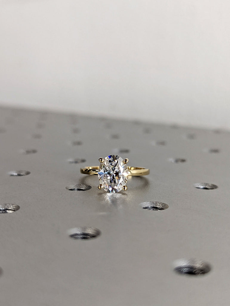 2cts Moissanite Oval Engagement Ring, Oval Moissanite and Solitaire Wedding Ring, Yellow Gold Moissanite Ring