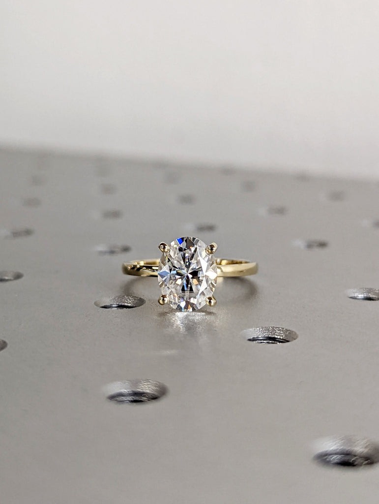 2cts Moissanite Oval Engagement Ring, Oval Moissanite and Solitaire Wedding Ring, Yellow Gold Moissanite Ring