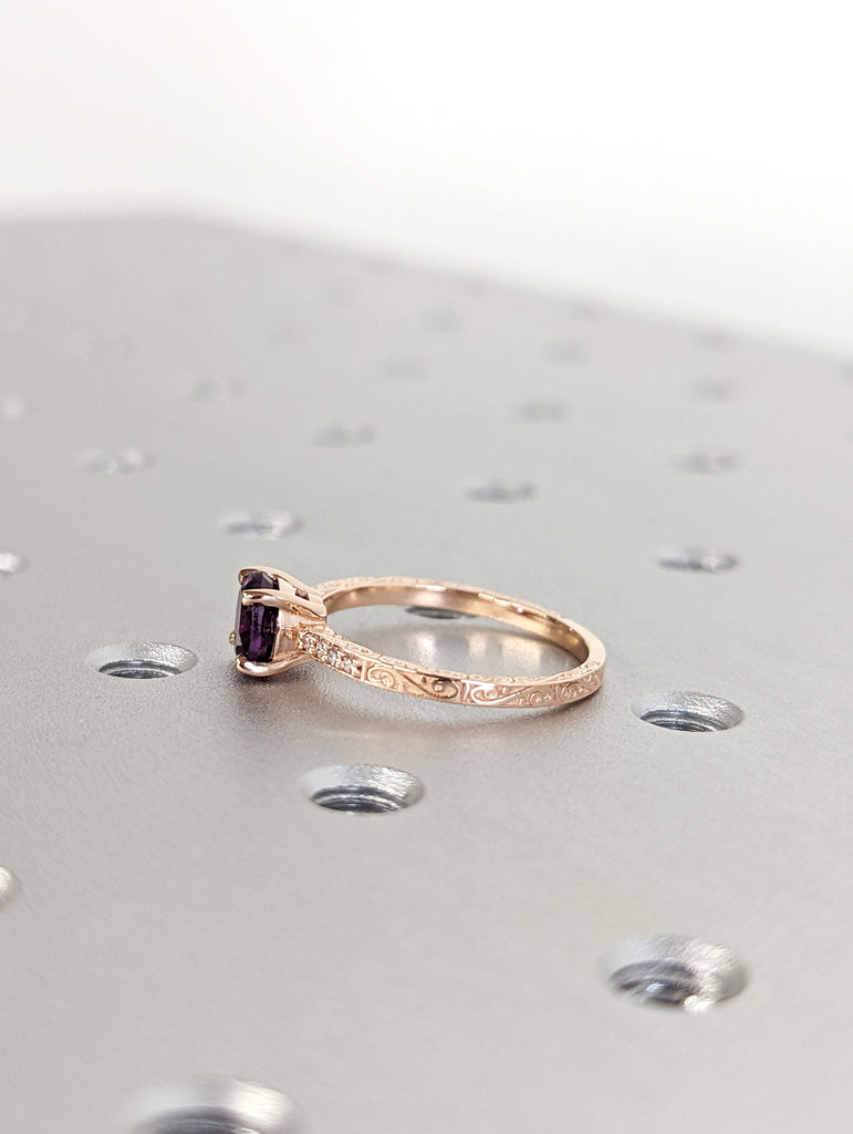 Vintage Lab Alexandrite ring rose gold ring Round cut wedding ring art deco diamond ring wedding unique Anniversary ring bridal ring