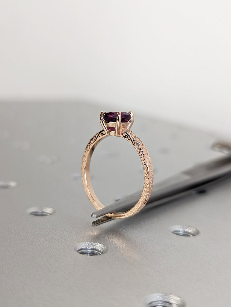 Vintage Lab Alexandrite ring rose gold ring Round cut wedding ring art deco diamond ring wedding unique Anniversary ring bridal ring