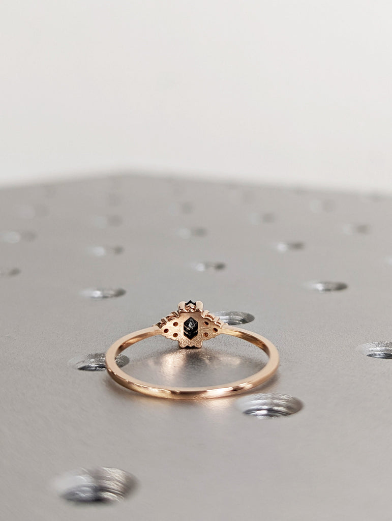 Vintage salt and pepper diamond engagement ring rose gold engagement ring diamond cluster ring wedding Bridal Anniversary Hexagon Cut