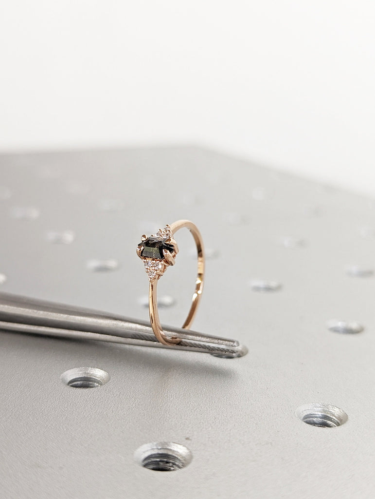 Vintage salt and pepper diamond engagement ring rose gold engagement ring diamond cluster ring wedding Bridal Anniversary Hexagon Cut