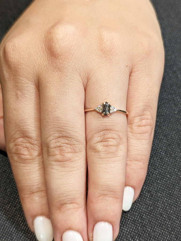 Vintage salt and pepper diamond engagement ring rose gold engagement ring diamond cluster ring wedding Bridal Anniversary Hexagon Cut