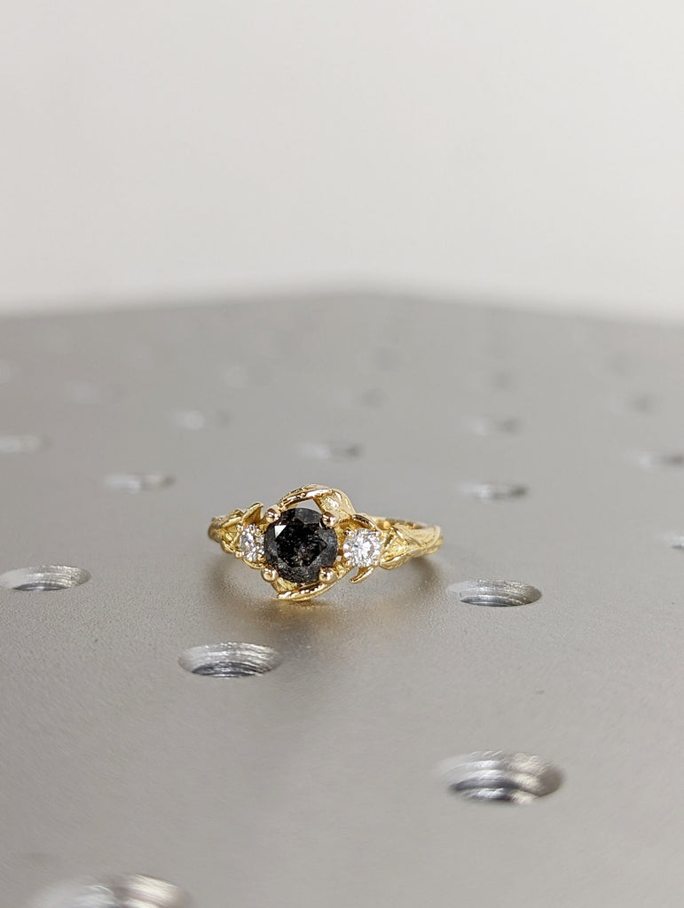 Salt & Pepper Diamond Engagement Ring, Black Diamond Ring, Black Gold Ring, Black Gold Diamond Engagement ring, Black Gold Engagement Ring