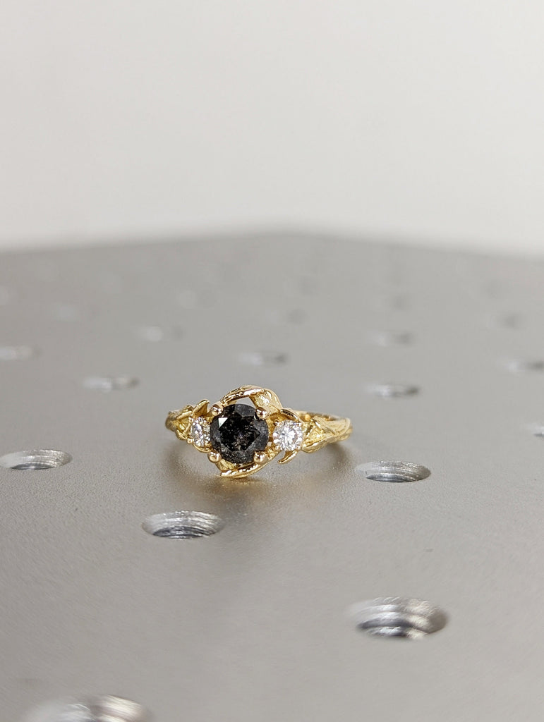 Salt & Pepper Diamond Engagement Ring, Black Diamond Ring, Yellow Gold Ring, Rose Gold Diamond Engagement ring, Black Gold Engagement Ring