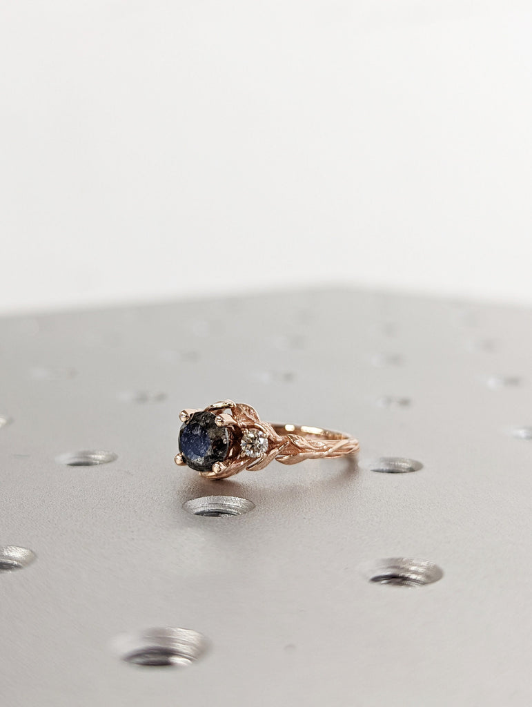 Salt & Pepper Diamond Engagement Ring, Black Diamond Ring, Rose Gold Ring, Rose Gold Diamond Engagement ring, 14K Gold Engagement Ring