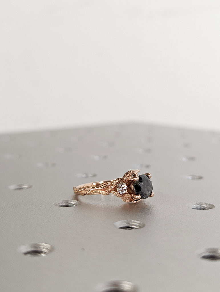 Salt & Pepper Diamond Engagement Ring, Black Diamond Ring, Rose Gold Ring, Rose Gold Diamond Engagement ring, 14K Gold Engagement Ring