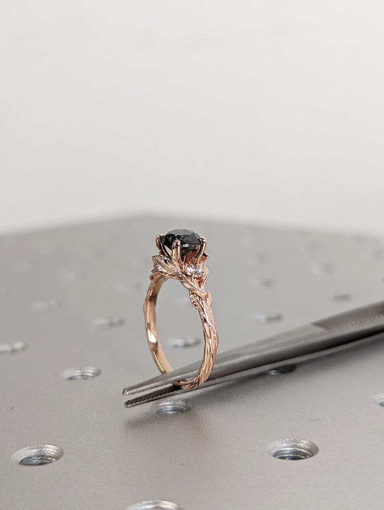 Salt & Pepper Diamond Engagement Ring, Black Diamond Ring, Rose Gold Ring, Rose Gold Diamond Engagement ring, 14K Gold Engagement Ring