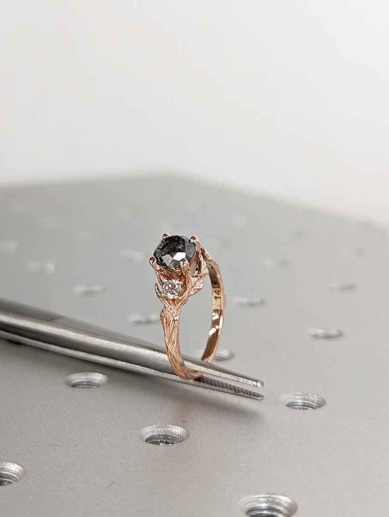 Salt & Pepper Diamond Engagement Ring, Black Diamond Ring, Rose Gold Ring, Rose Gold Diamond Engagement ring, 14K Gold Engagement Ring